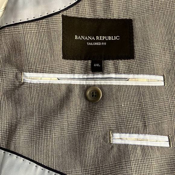 Banana Republic | Wool gray suit jacket/blazer Mens size 44L sport coat plaid - Picture 7 of 10